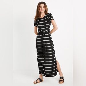 Maurices 24/7 Black White Striped Knot Front Maxi Dress Sz Large